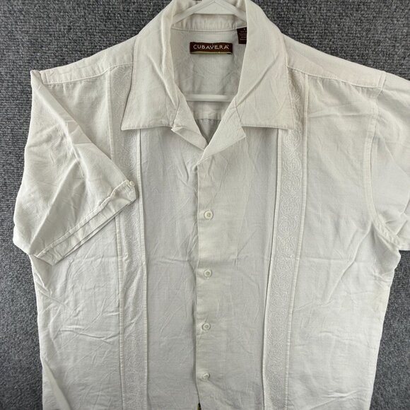 Cubavera Shirt Short Sleeve White Rayon Blend Large Camp Hawaii Button Up Men - Picture 1 of 16